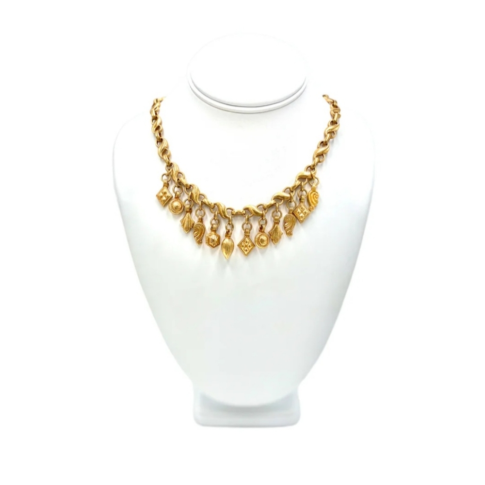Vintage Nicky Butler Gold-Tone NB Designer Signed Charm Necklace 18.5" ✨️